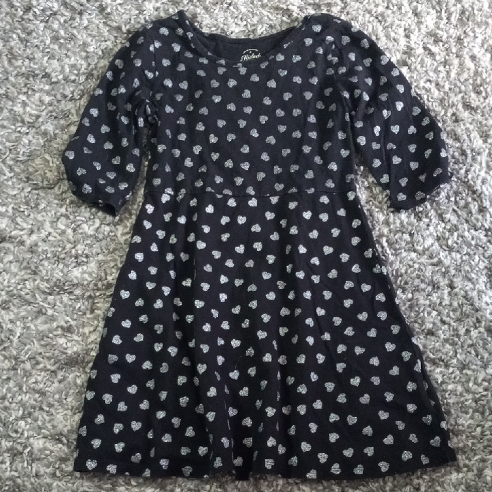Faded Glory Heart Patterned Black Kids Dress Size M 7/8 Girl